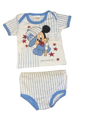 Vintage Disney Babies Mickey baseball shirt and bottom outfit 0-6M 3M